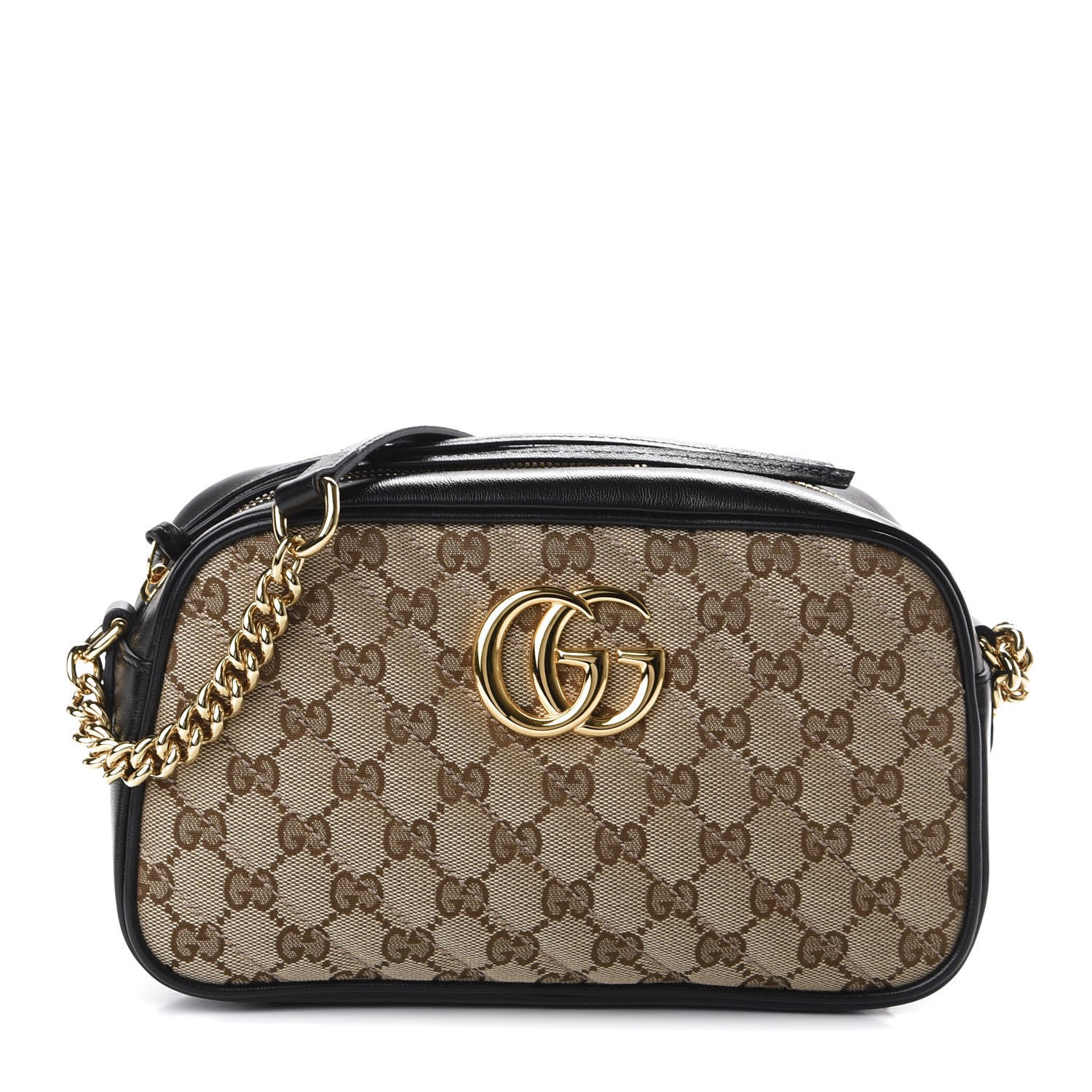 Gucci Monogram Matelasse Diagonal Small GG Marmont Chain Shoulder Bag Beige Black 1 of 9