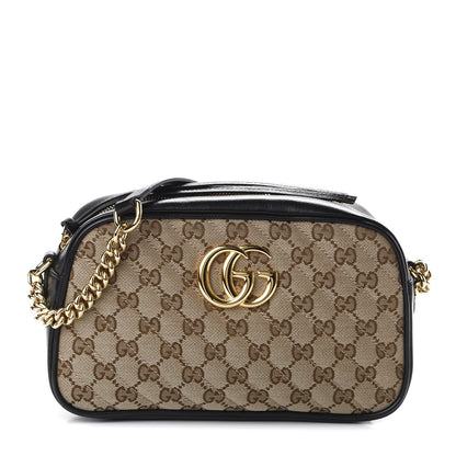 Gucci Monogram Matelasse Diagonal Small GG Marmont Chain Shoulder Bag Beige Black 1 of 9
