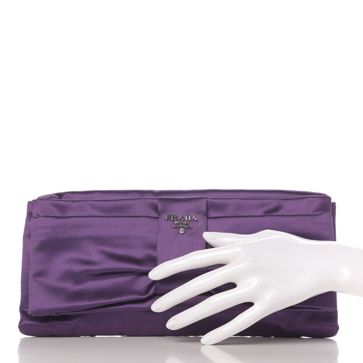 Prada Satin Rasso Bow Pochette Clutch Viola 2 of 9