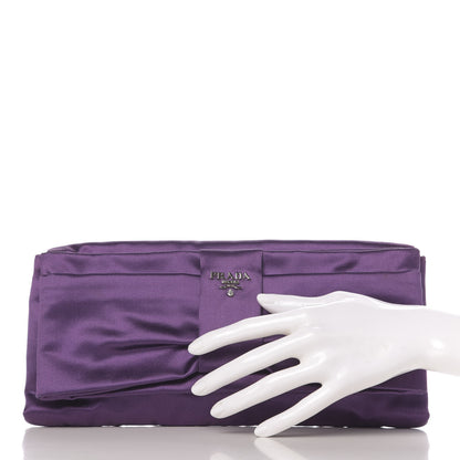 Prada Satin Rasso Bow Pochette Clutch Viola 2 of 9