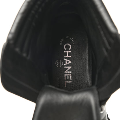 Chanel Calfskin Grosgrain Quilted Lace Up Boots 38 Black Grey 7 of 8