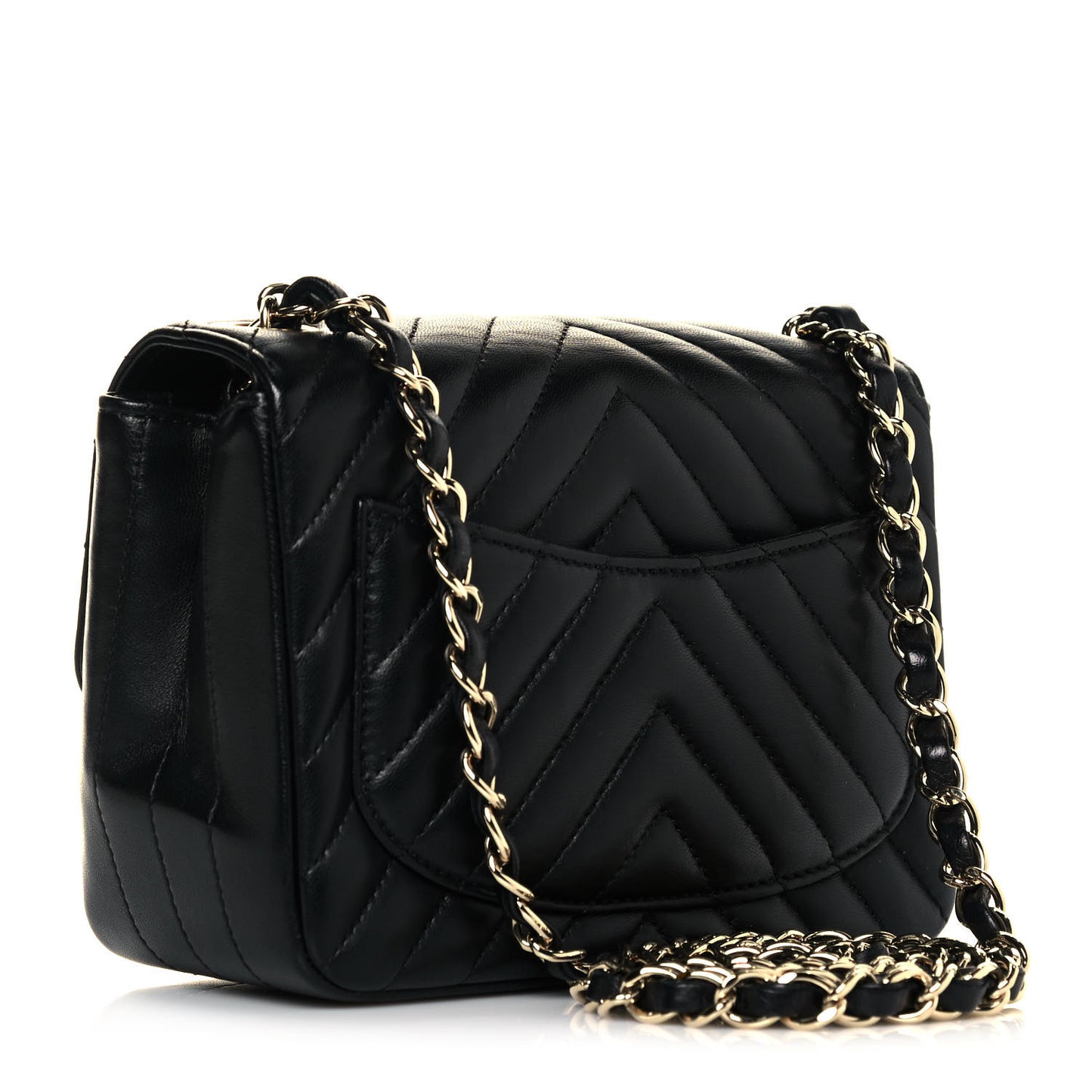 Lambskin Chevron Quilted Mini Square Flap Black