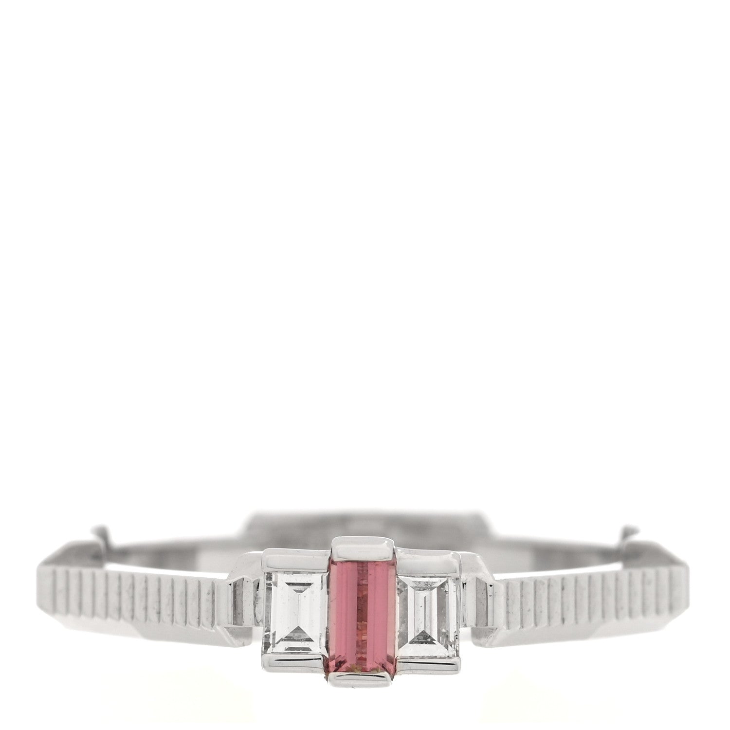 Gucci 18K White Gold Diamond Pink Tourmaline Link to Love Ring 55 7.25 1 of 4