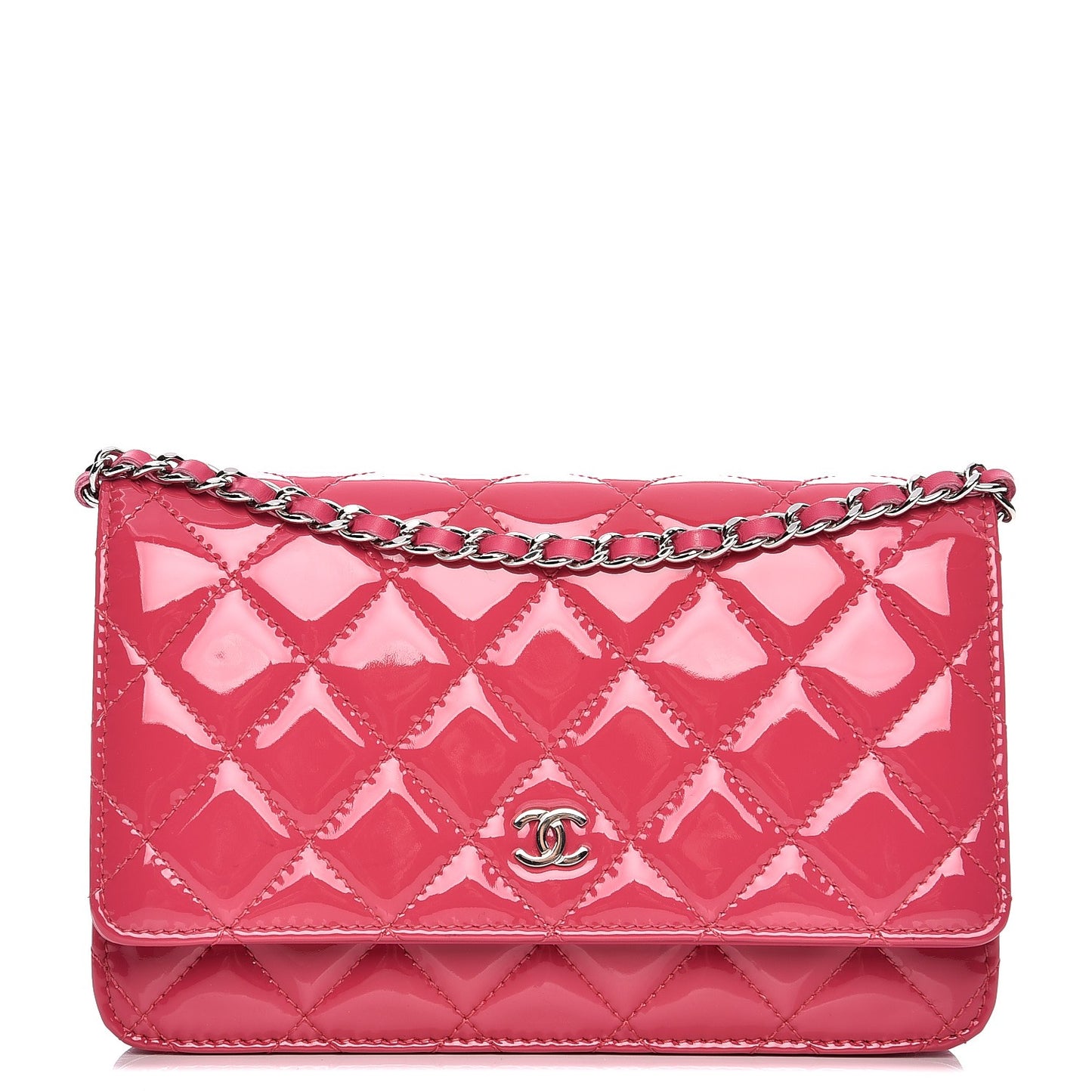 Patent Quilted Wallet On Chain WOC Fuchsia