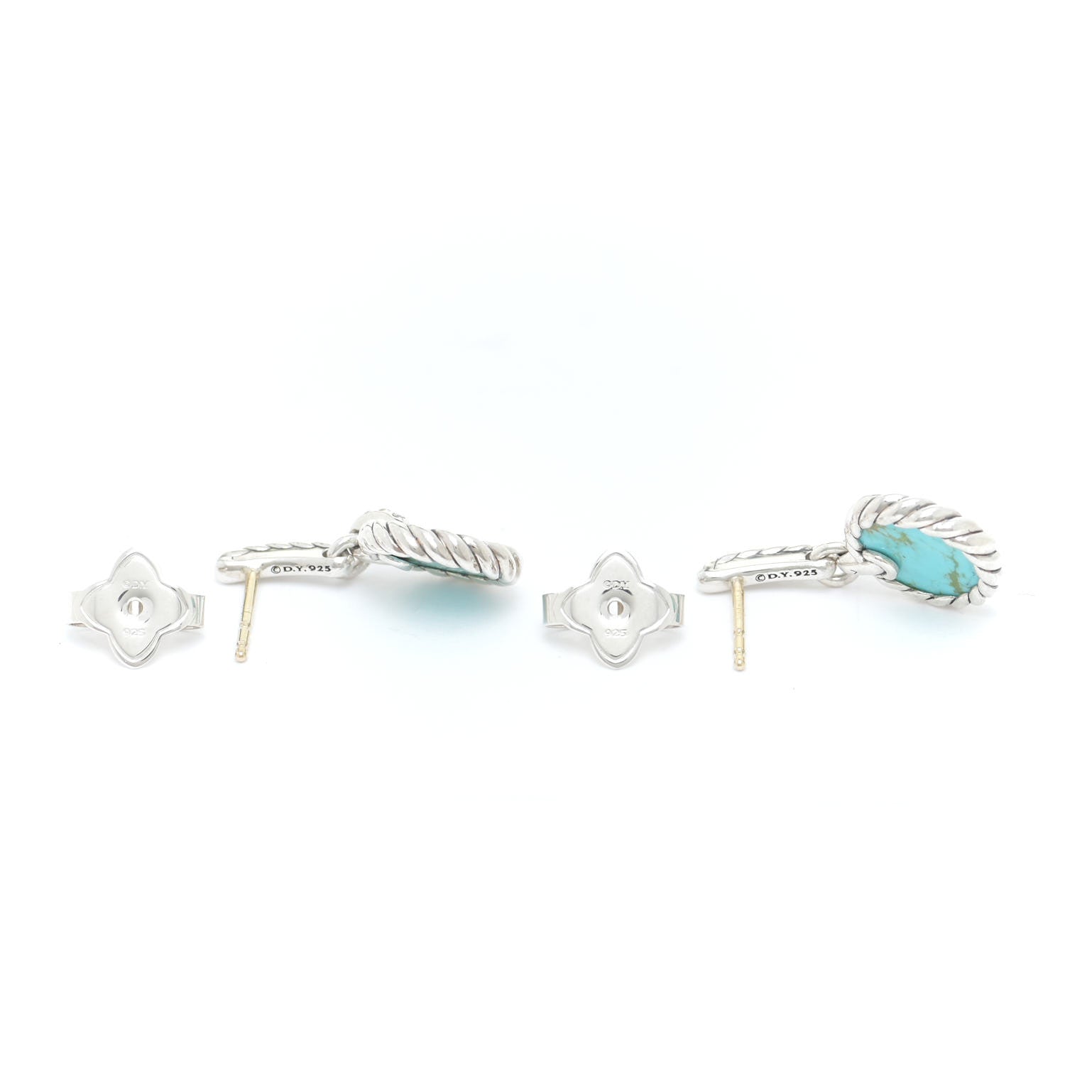 David Yurman Sterling Silver Diamond Turquoise Elements Drop Earrings 4 of 5