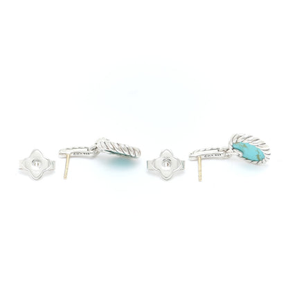David Yurman Sterling Silver Diamond Turquoise Elements Drop Earrings 4 of 5