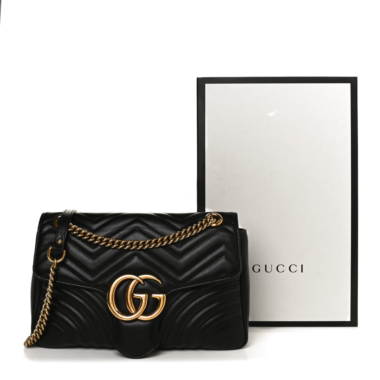 Calfskin Matelasse Medium GG Marmont Shoulder Bag Black