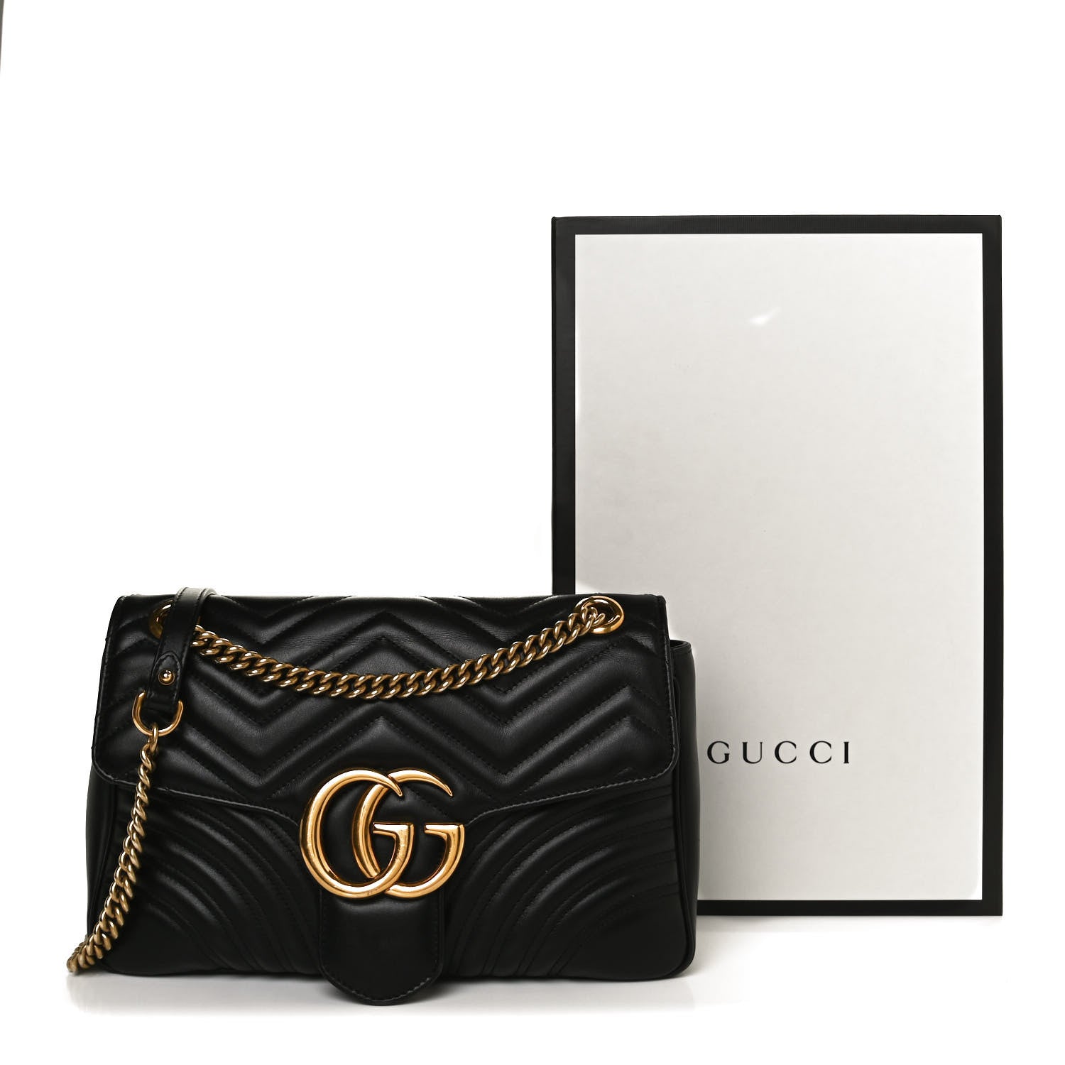Gucci Calfskin Matelasse Medium GG Marmont Shoulder Bag Black 12 of 12