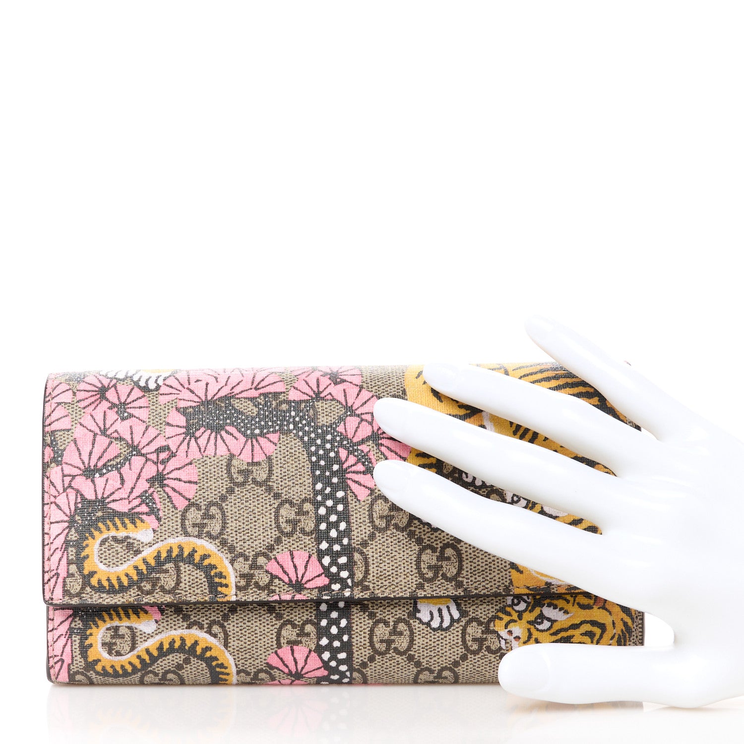 Gucci GG Supreme Monogram Bengal Continental Wallet Beige Pink 2 of 9