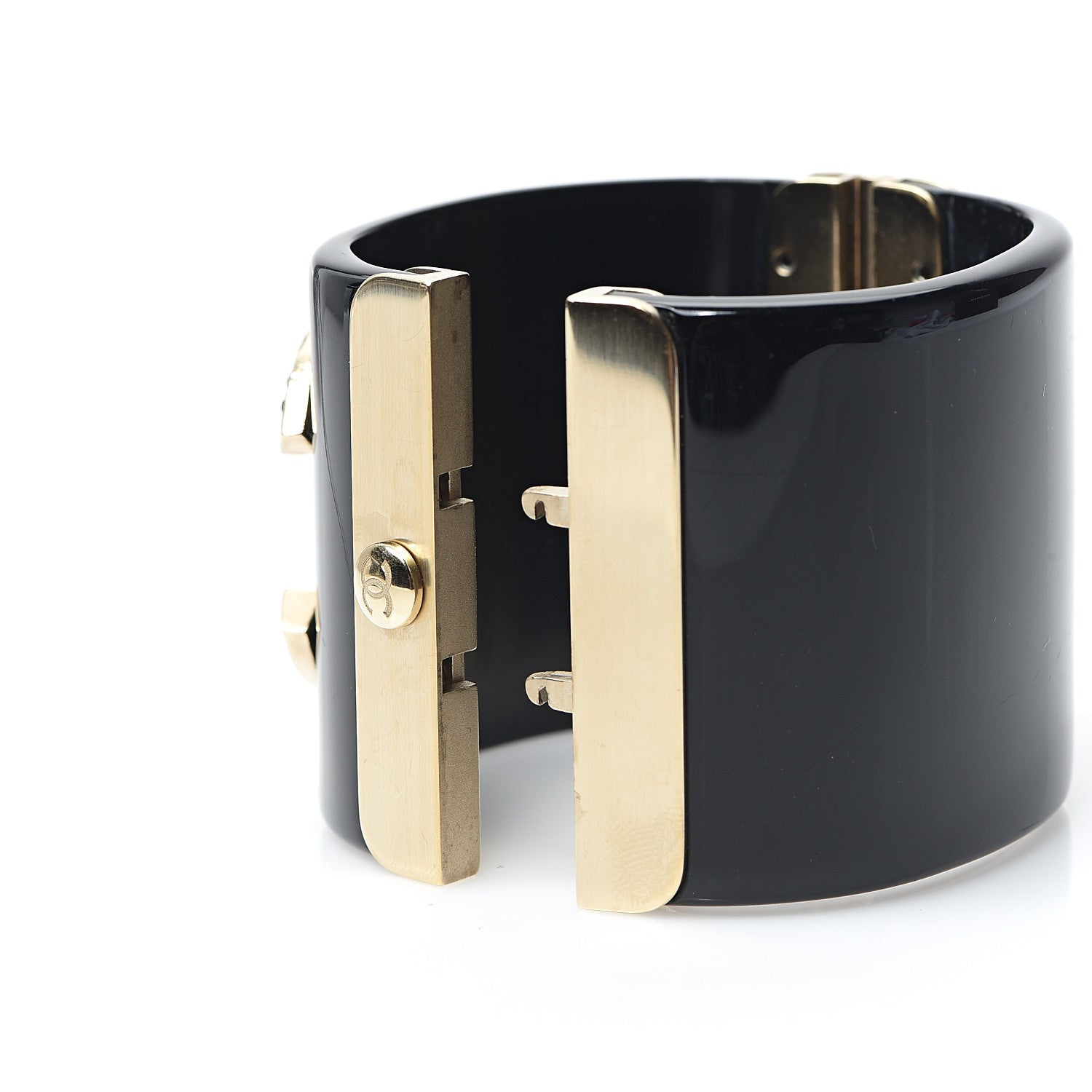 Chanel Resin Crystal CC Cuff Black Gold 3 of 5