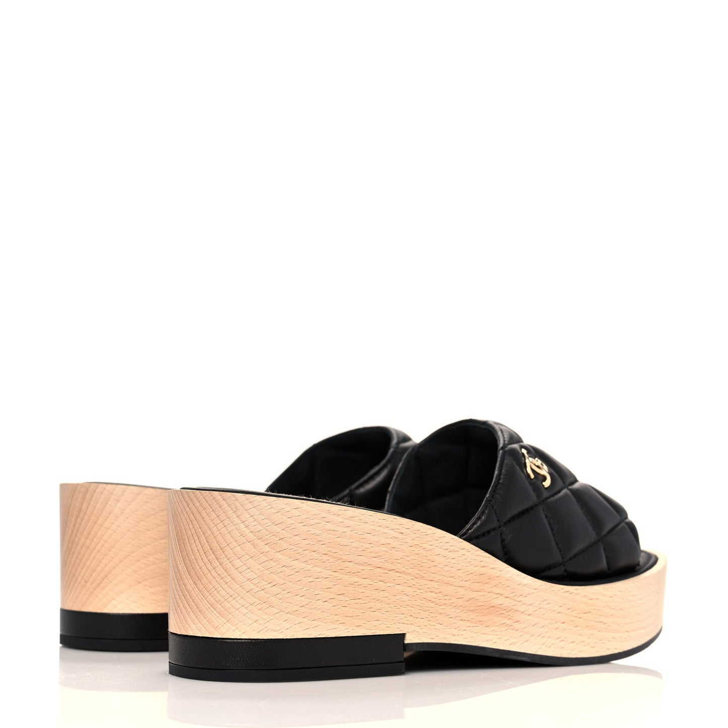 Lambskin Quilted CC Wedge Sandals 37 Black