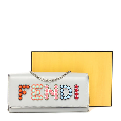 Fendi Vitello Liberty Fun Fair Studded Continental Wallet On Chain Grigio Perla Multicolor 12 of 12