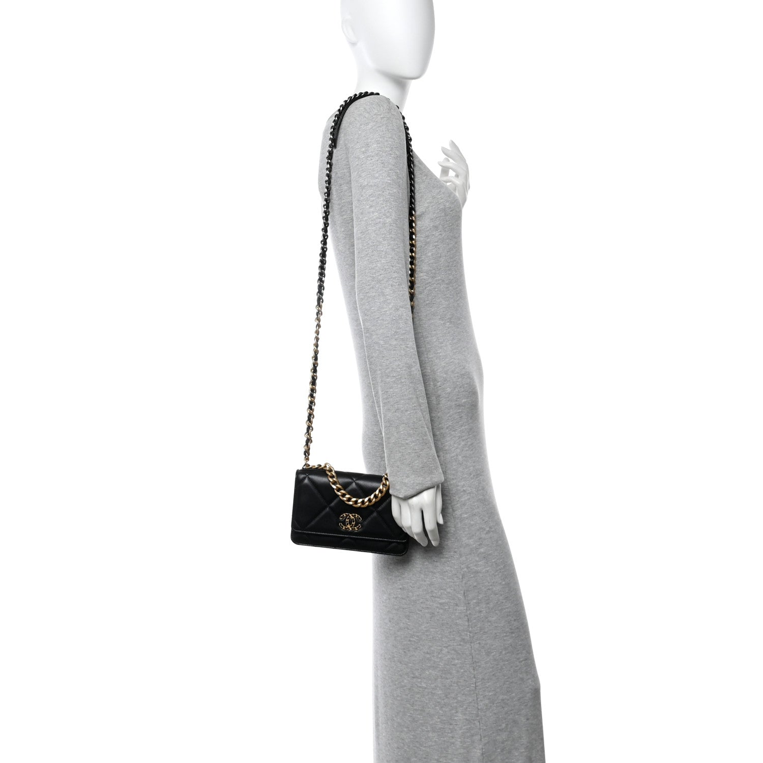 Chanel Lambskin Quilted Chanel 19 Wallet On Chain WOC Black 2 of 11