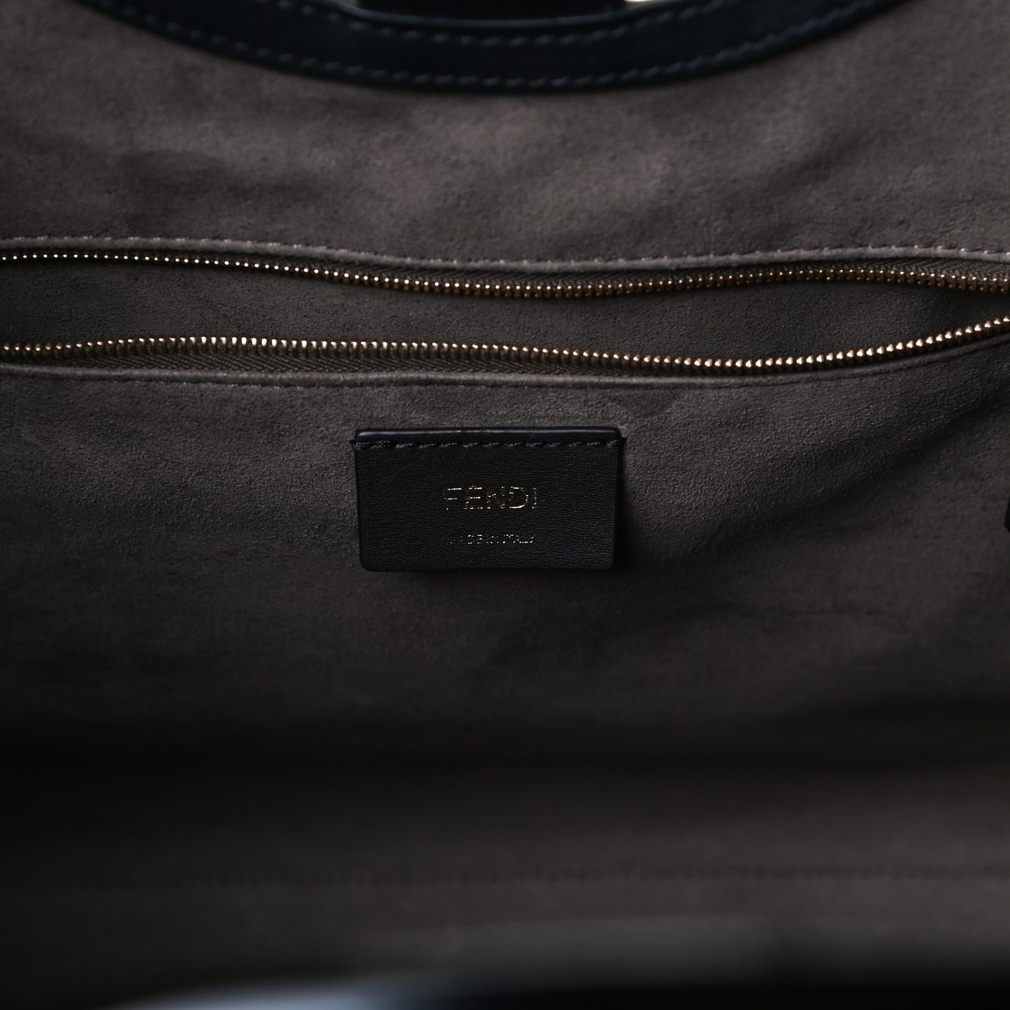 Glazed Fabric Vitello Century Plexiglass FF 1974 Stamp Patch Medium Runaway Shopper Tote Mogano Panna Black