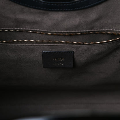 Fendi Glazed Fabric Vitello Century Plexiglass FF 1974 Stamp Patch Medium Runaway Shopper Tote Mogano Panna Black 6 of 17