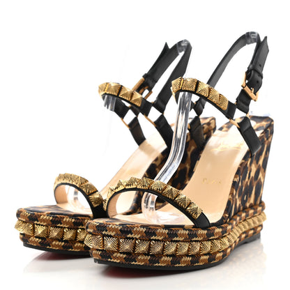 Christian Louboutin Nappa Silk Leopard Pira Ryad 110 Wedge Sandals 40 Black Marron 3 of 8