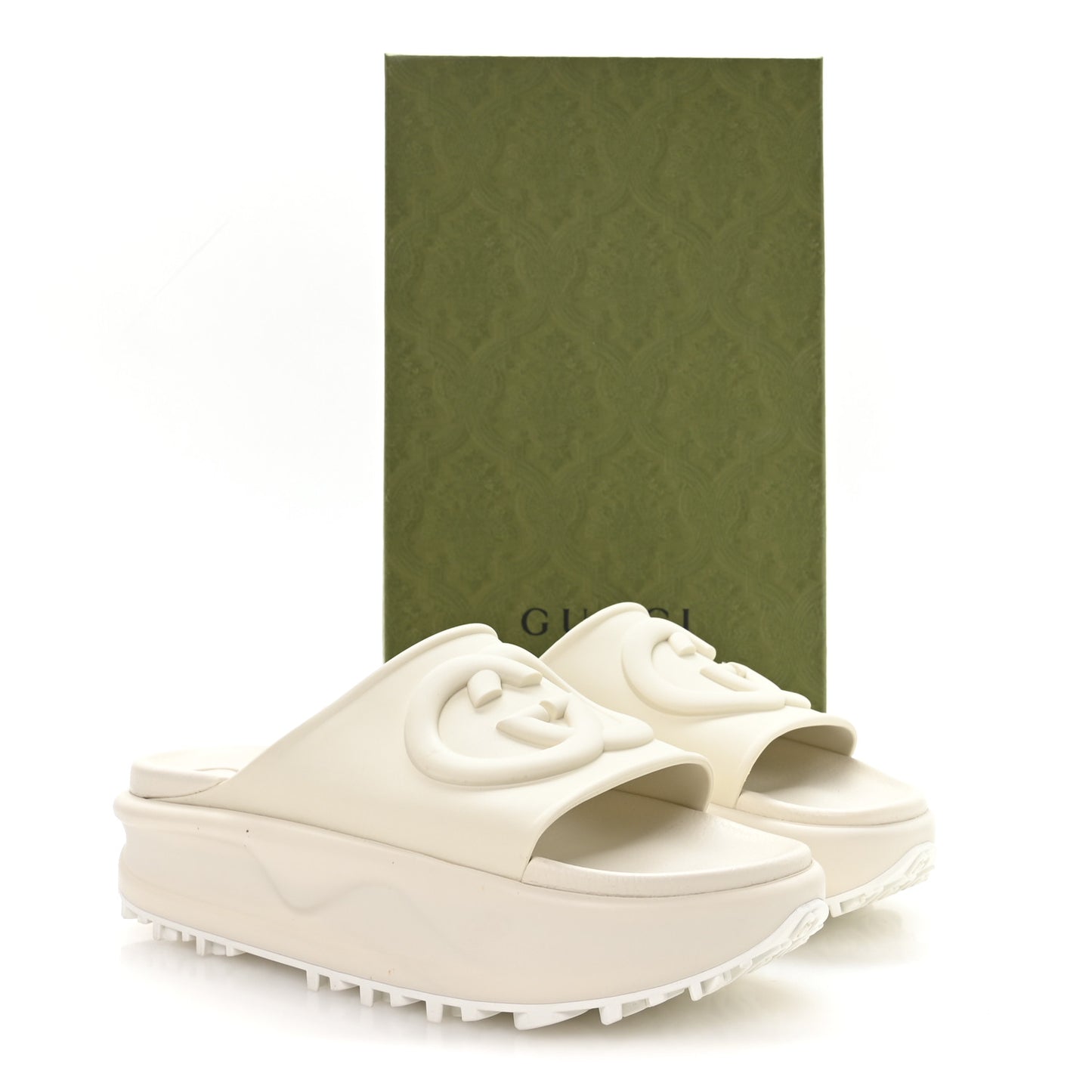 Soft Rubber Womens Interlocking G Platform 42mm Slide Sandals 40 Off White