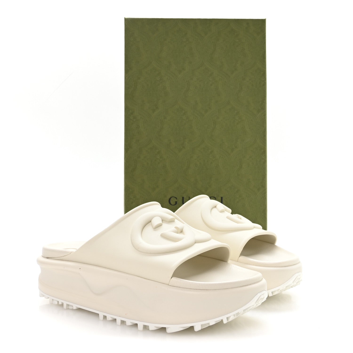 Gucci Soft Rubber Womens Interlocking G Platform 42mm Slide Sandals 40 Off White 18 of 18