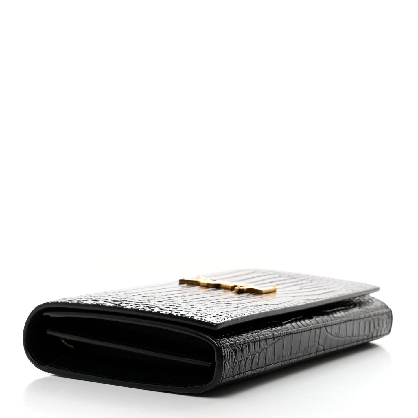 Calfskin Crocodile Embossed Cassandre Wallet On Chain WOC Black