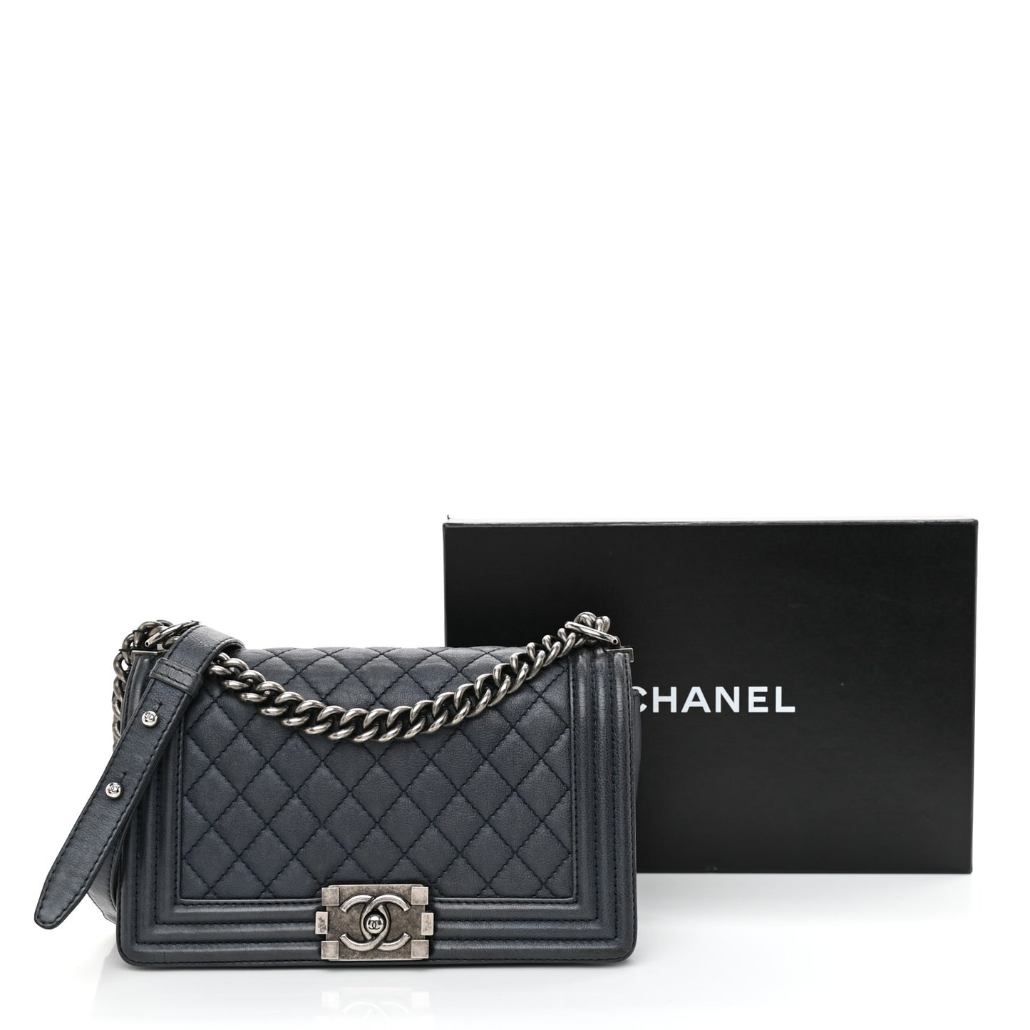 Calfskin Quilted Medium Boy Flap Dark Navy