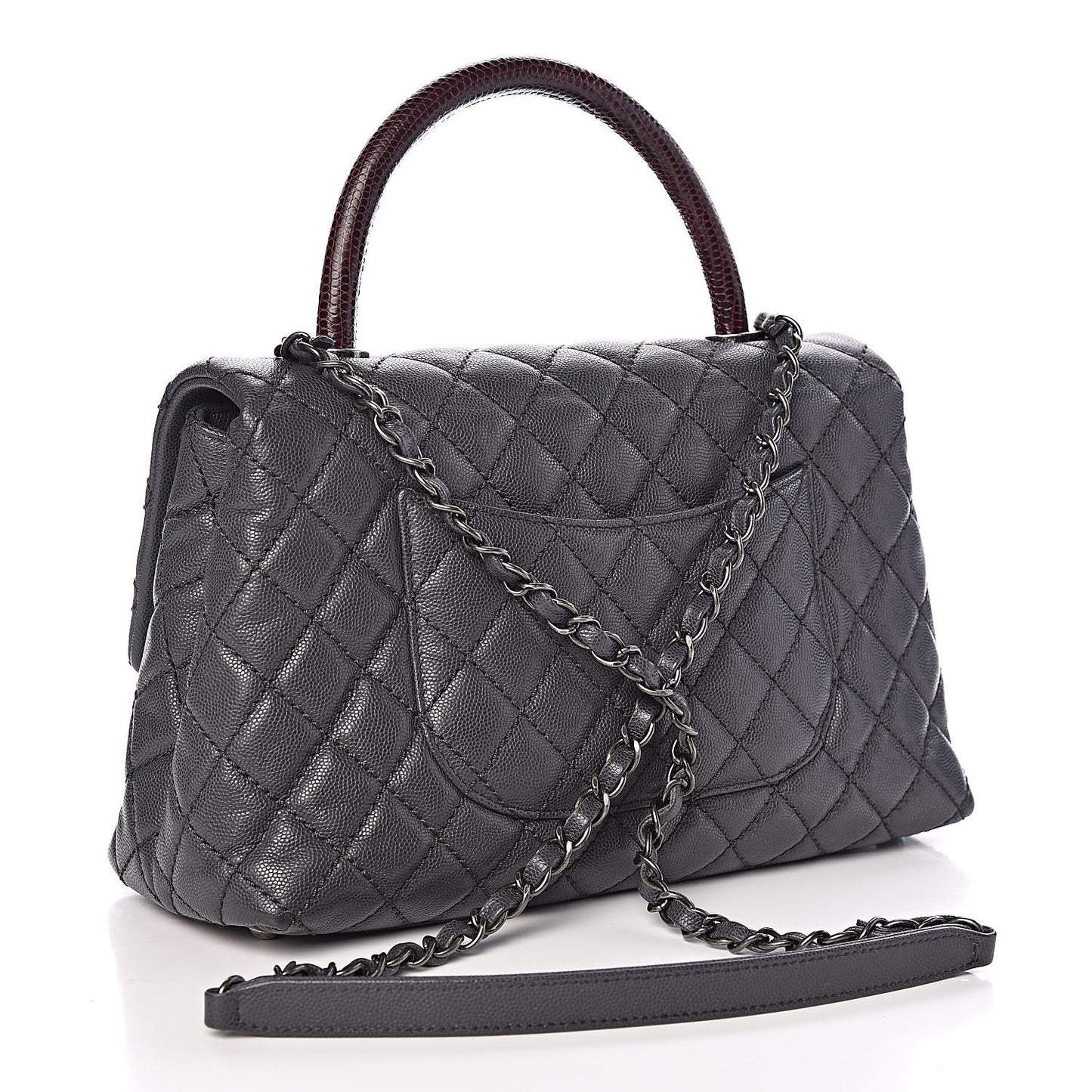 Caviar Lizard Quilted Small Coco Handle Flap Dark Grey