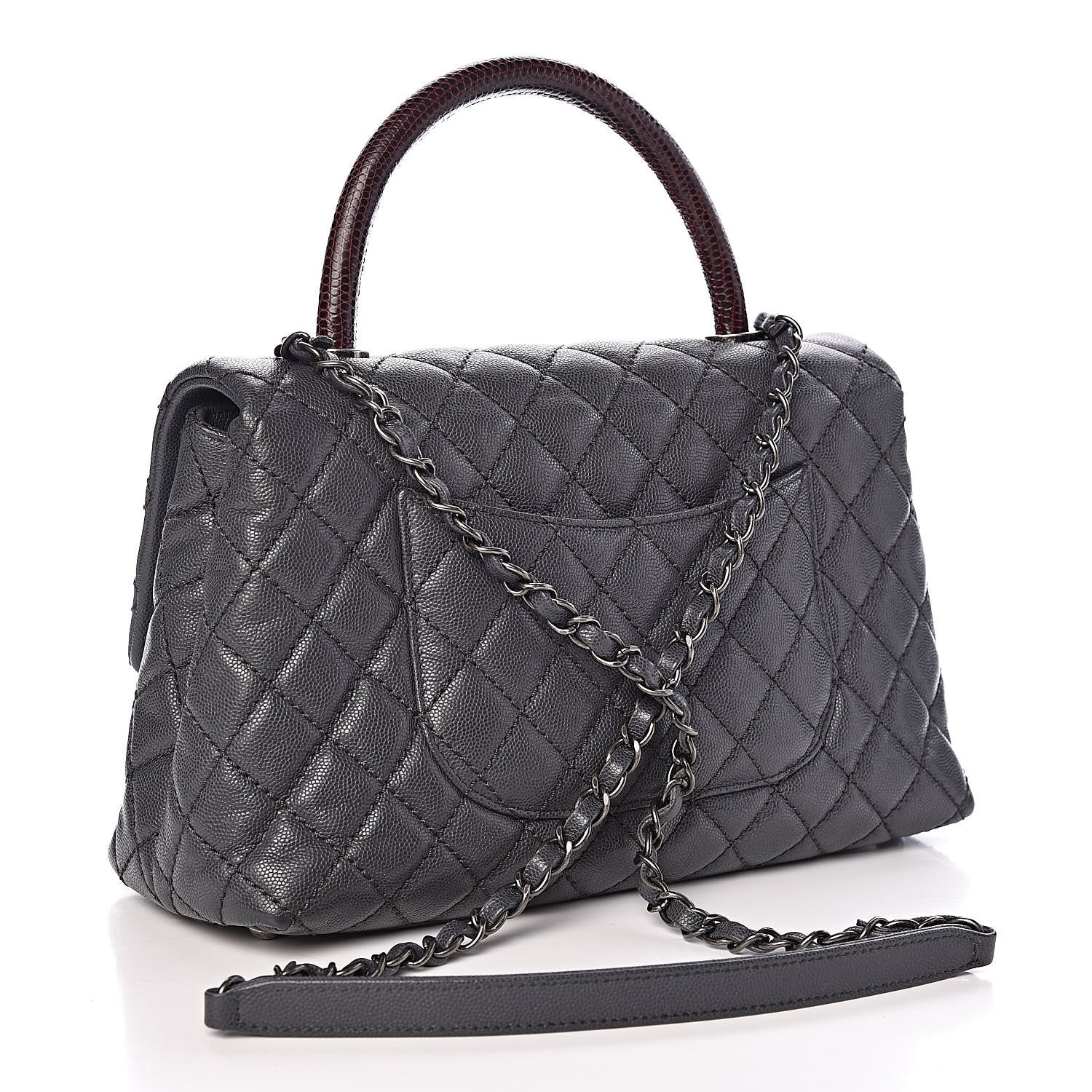 Chanel Caviar Lizard Quilted Small Coco Handle Flap Dark Grey 3 of 11