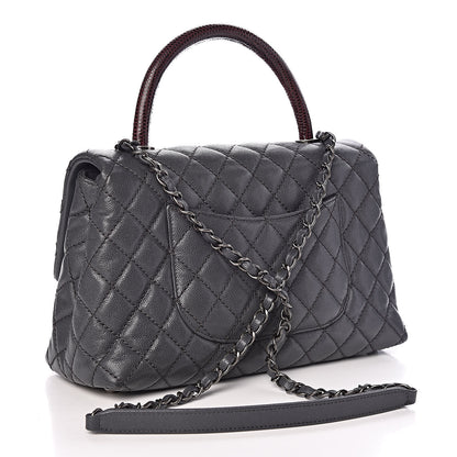Chanel Caviar Lizard Quilted Small Coco Handle Flap Dark Grey 3 of 11