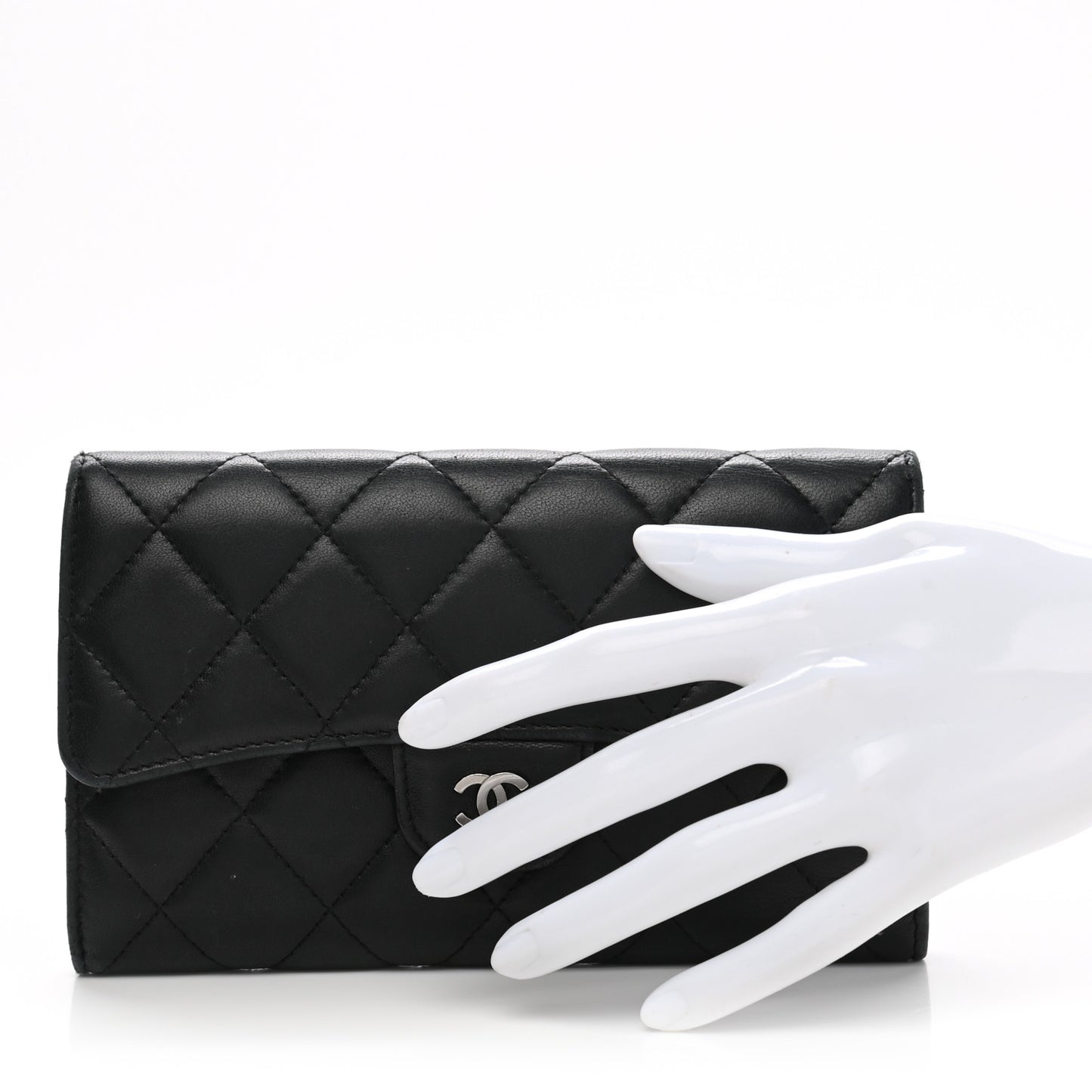 Lambskin Quilted Large Flap Wallet Black