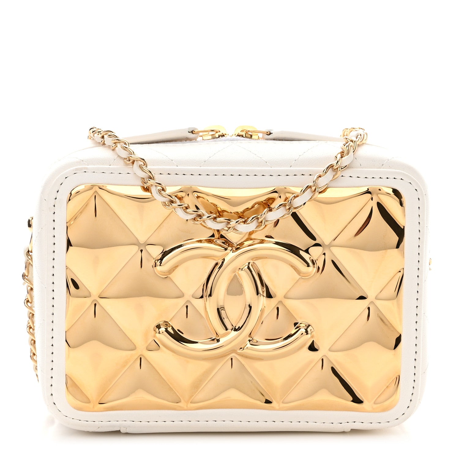 Chanel Lambskin Metal Quilted Mini Vanity Case With Chain White Gold 1 of 13