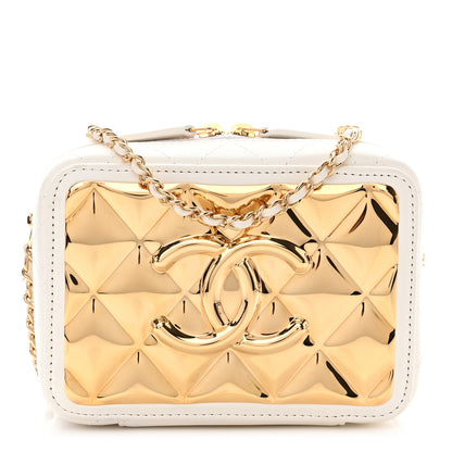 Chanel Lambskin Metal Quilted Mini Vanity Case With Chain White Gold 1 of 13