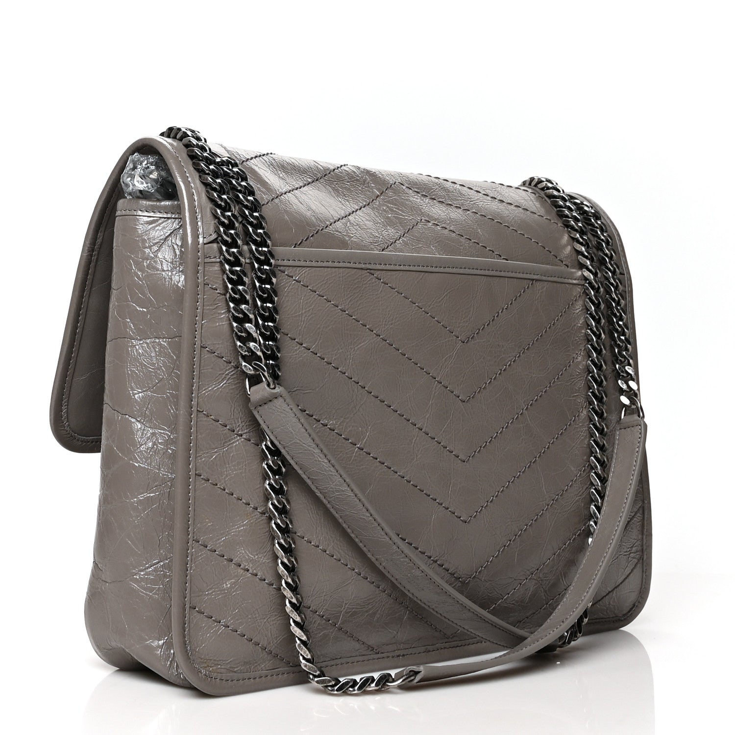 Saint Laurent Crinkled Calfskin Matelasse Monogram Large Niki Chain Satchel Fog 3 of 10