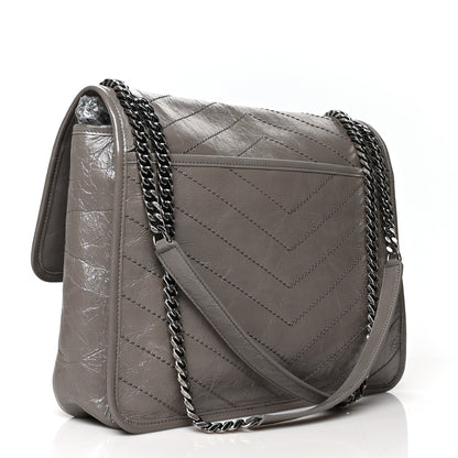 Saint Laurent Crinkled Calfskin Matelasse Monogram Large Niki Chain Satchel Fog 3 of 10