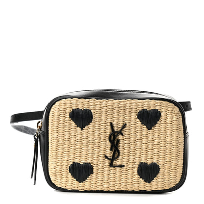 Saint Laurent Raffia Canvas Monogram Lou Heart Belt Bag Beige Black 1 of 8