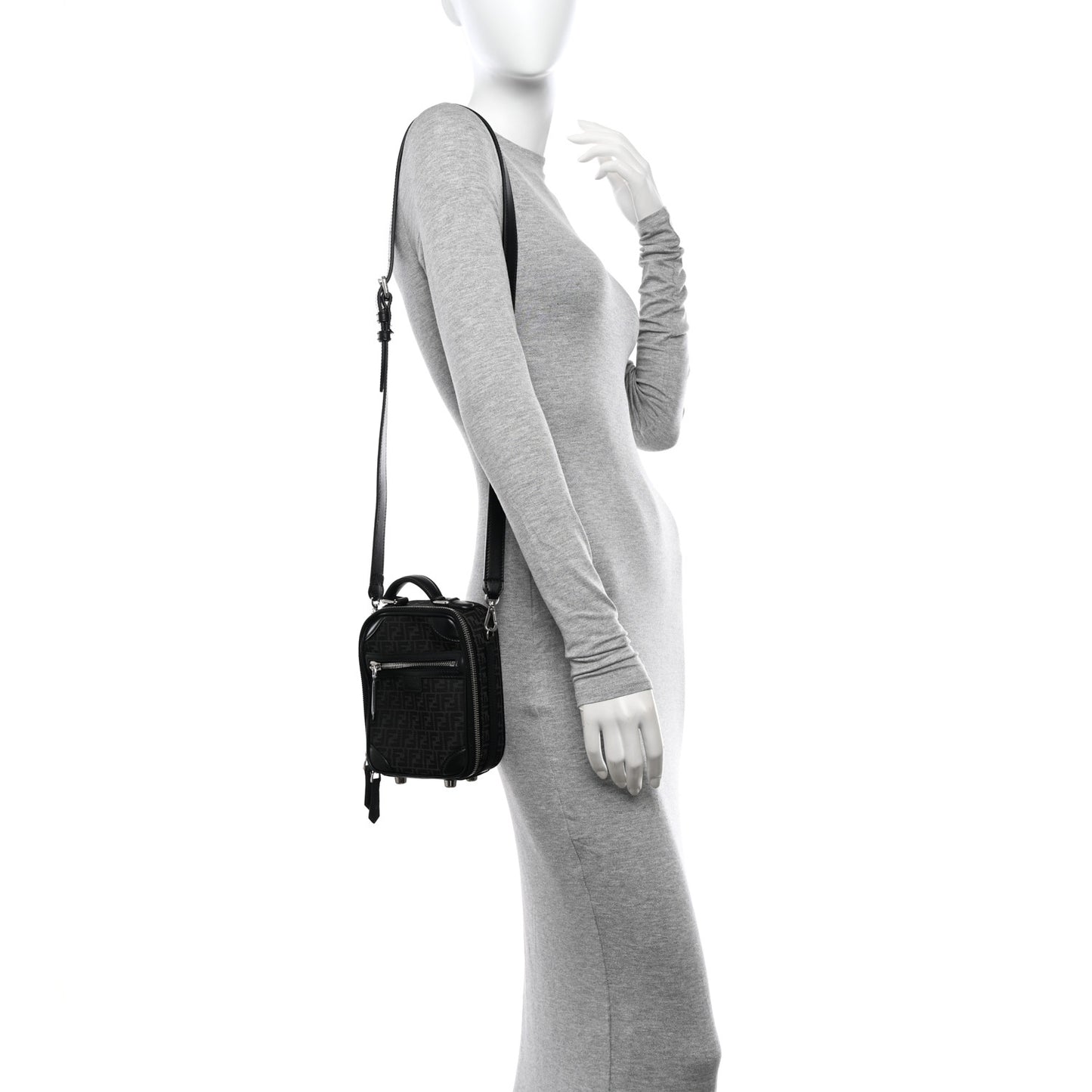 Recycled Fabric Jacquard Vitello Astro Micro FF Mini Trolley Bag Asfalto Black