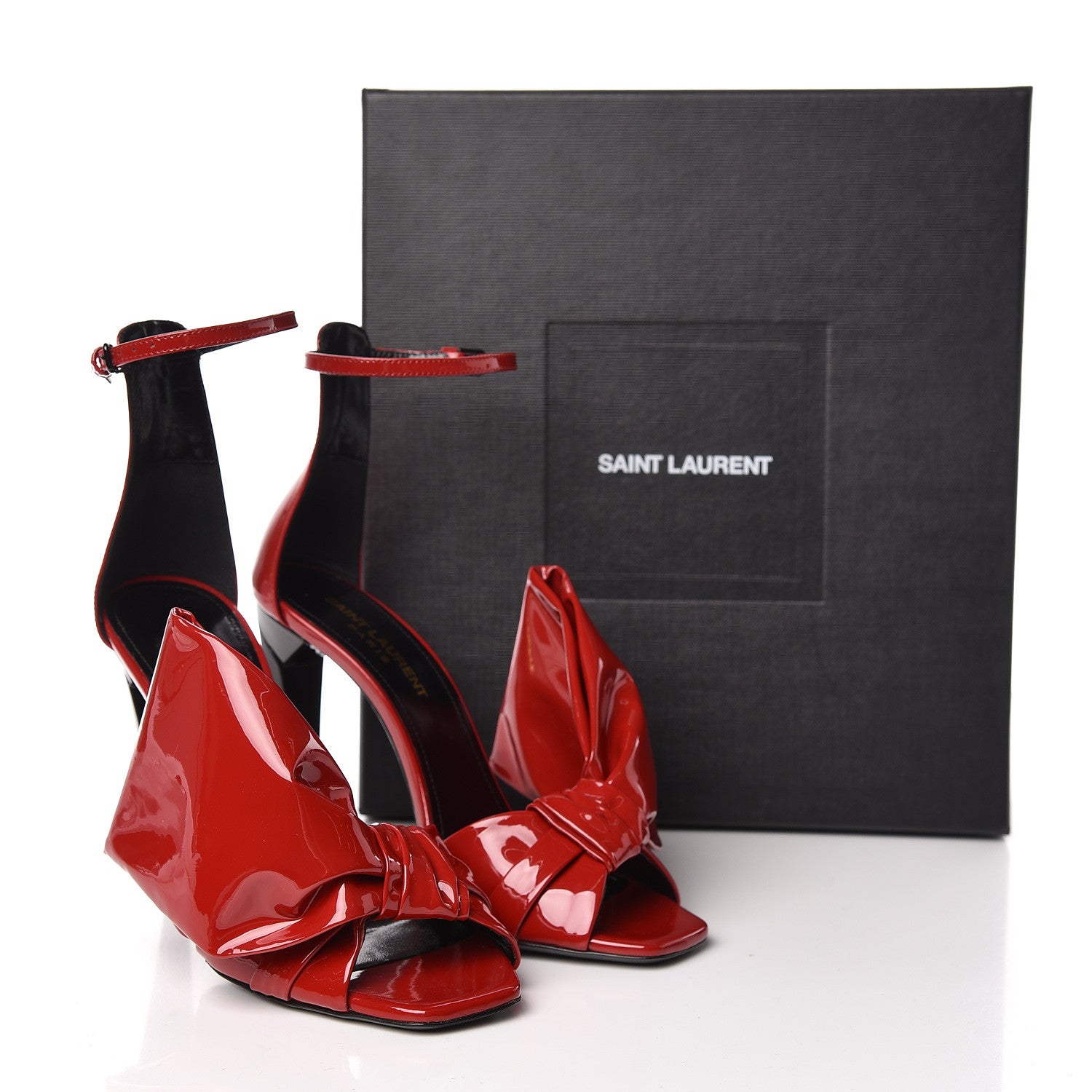 Saint Laurent Patent Calfskin Freja 105 Bow Sandals 37 Rouge Eros 9 of 9
