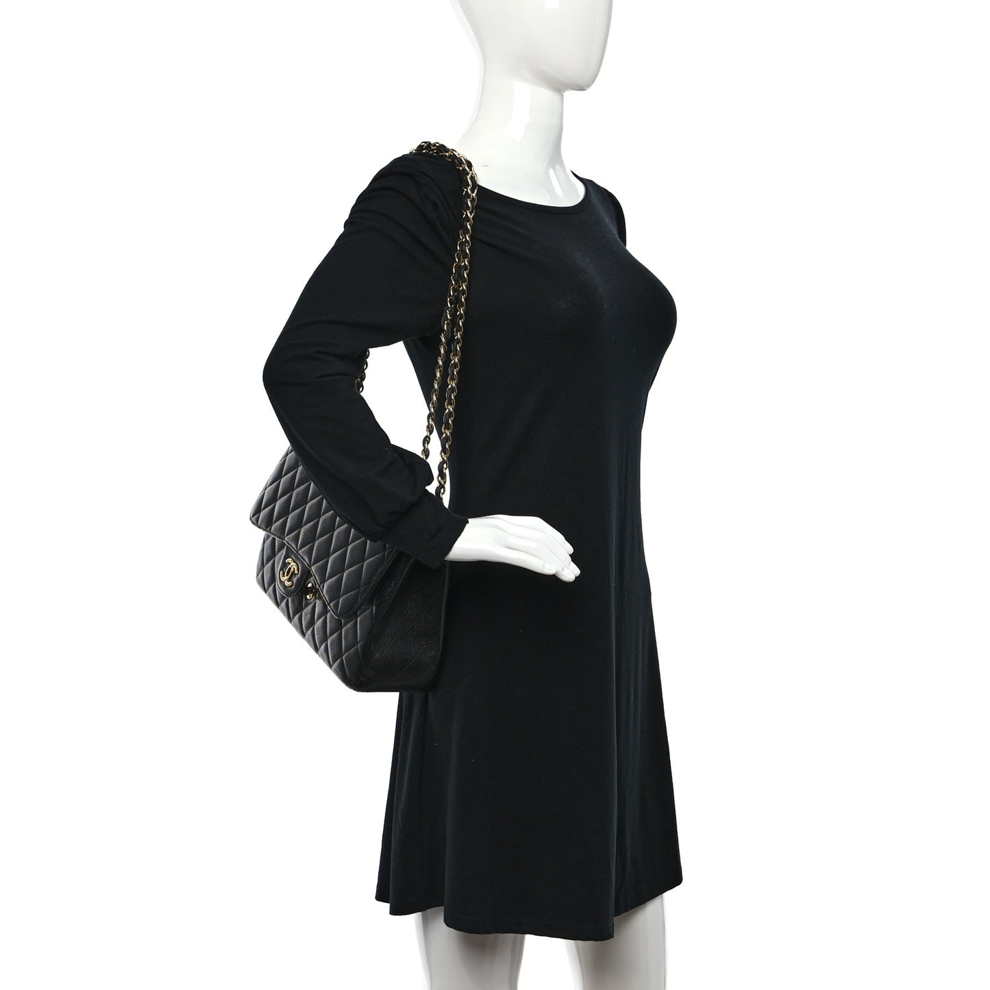 Caviar Quilted Jumbo Double Flap Black