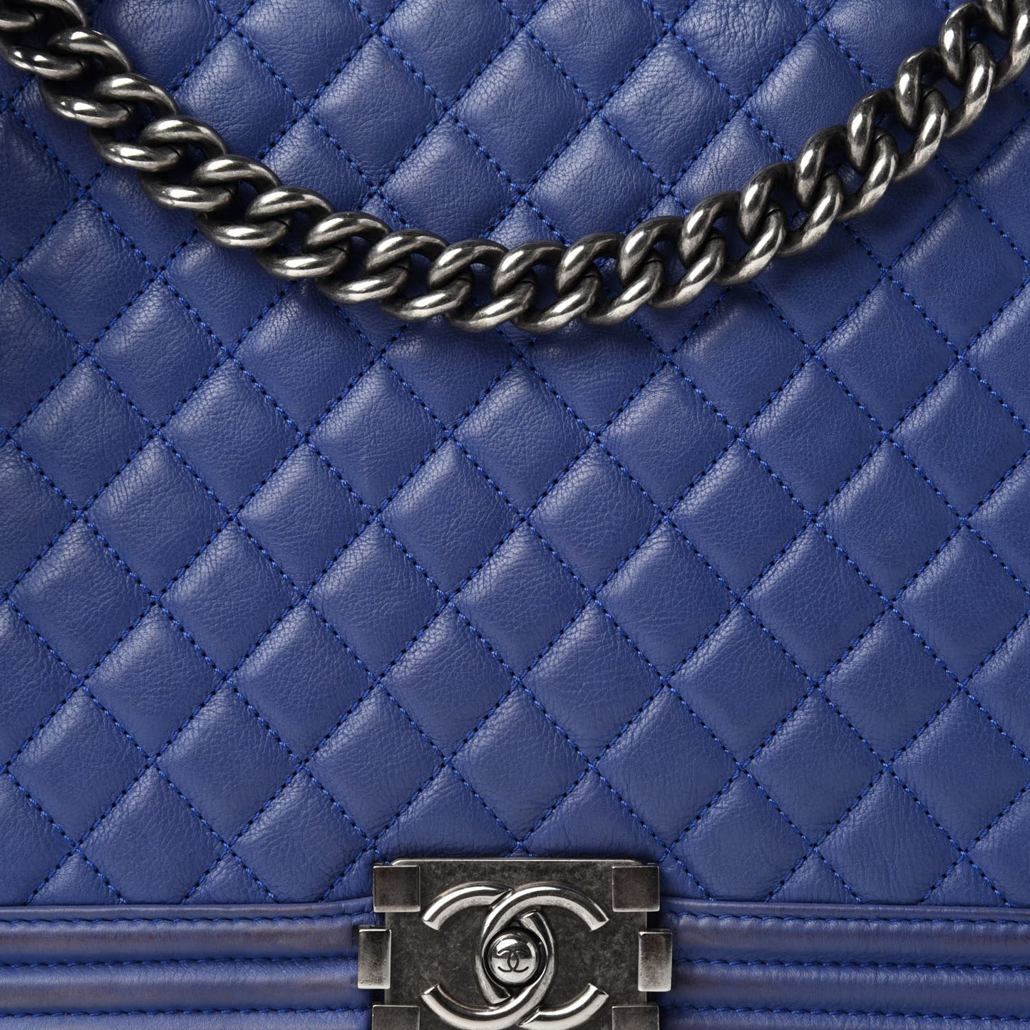 Grained Calfskin Quilted Large Boy Flap Blue
