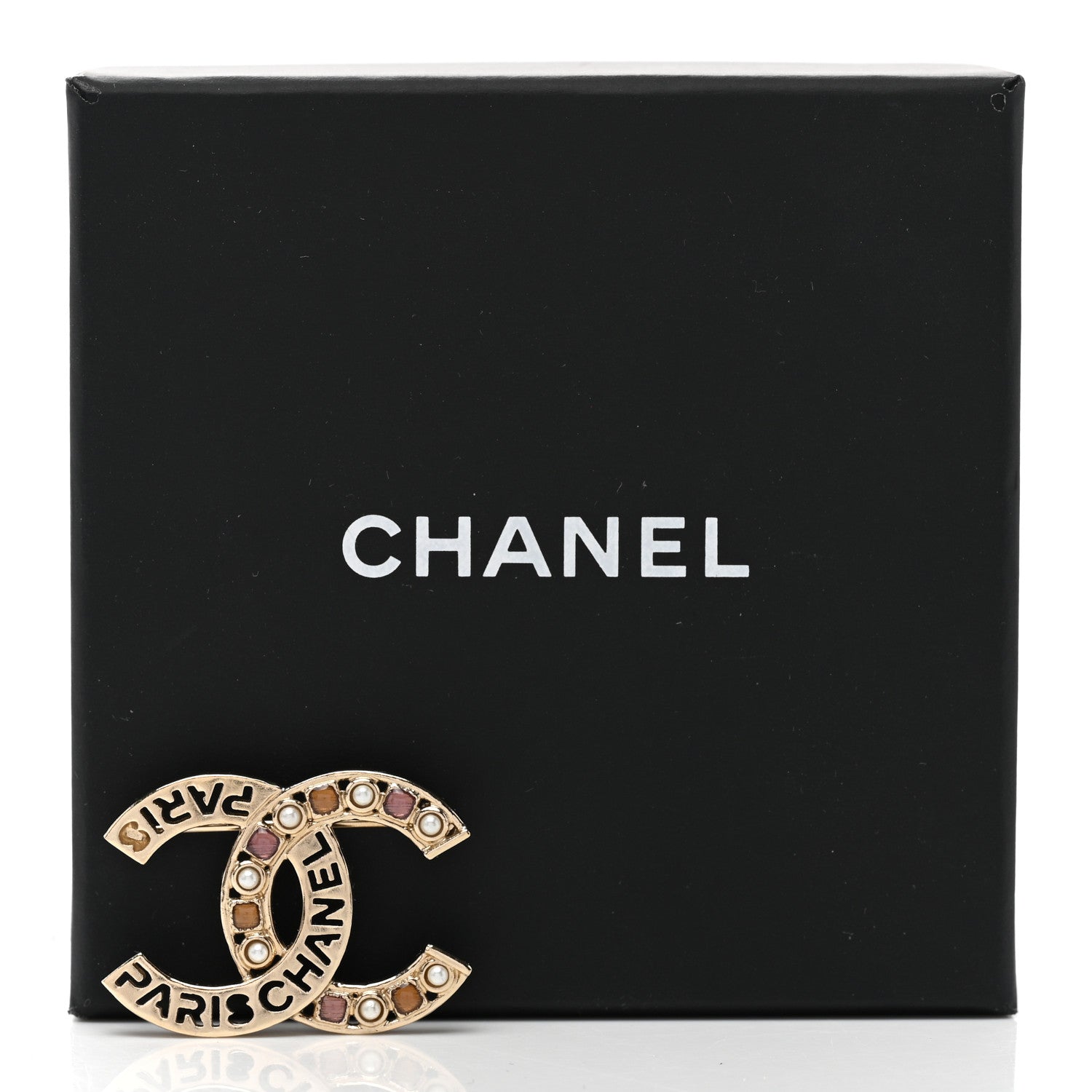Chanel Crystal Pearl Glass CC Logo Brooch Gold Pink Orange 5 of 5
