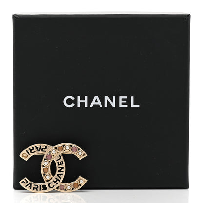 Chanel Crystal Pearl Glass CC Logo Brooch Gold Pink Orange 5 of 5