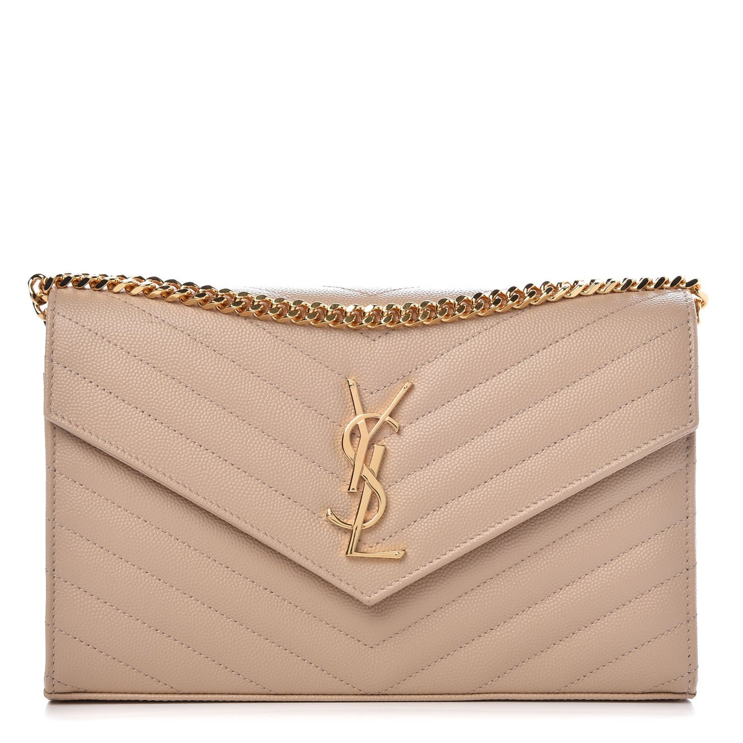 Grain De Poudre Matelasse Chevron Monogram Chain Wallet Nude Powder