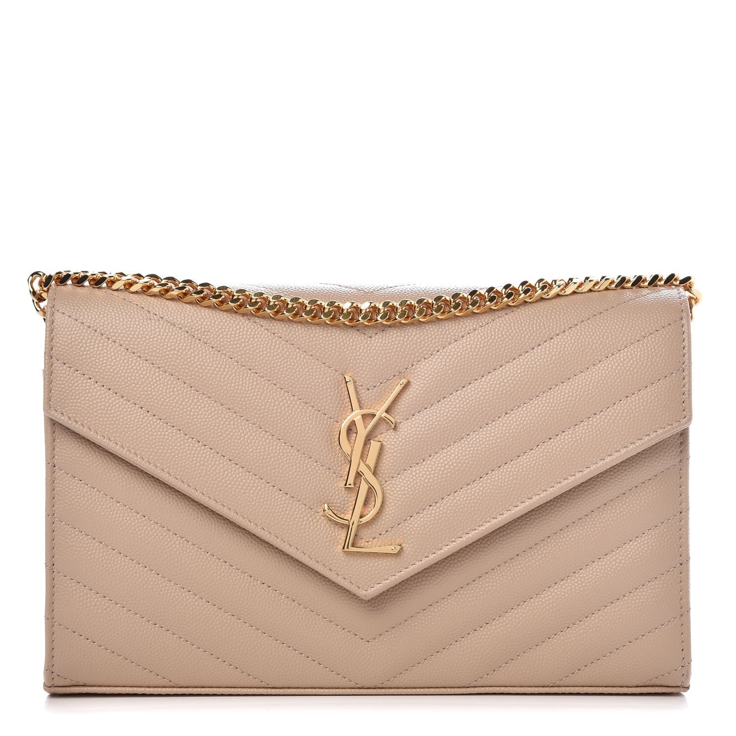 Saint Laurent Grain De Poudre Matelasse Chevron Monogram Chain Wallet Nude Powder 1 of 7