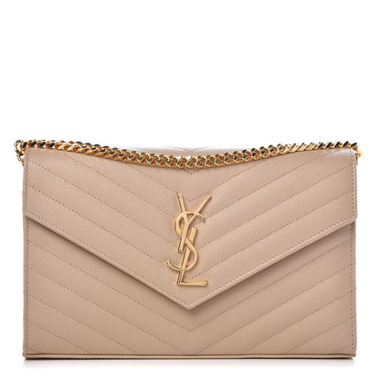 Saint Laurent Grain De Poudre Matelasse Chevron Monogram Chain Wallet Nude Powder 1 of 7