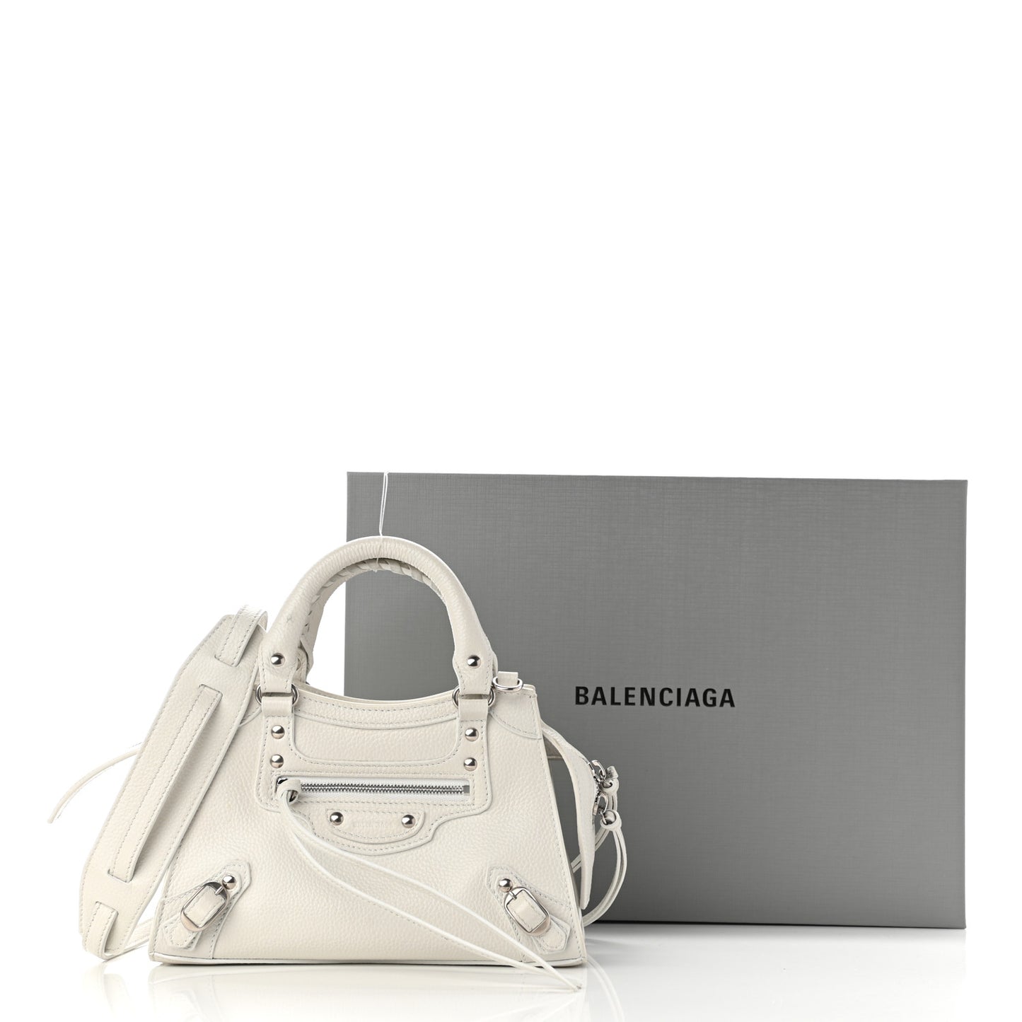 Grained Calfskin Neo Classic Silver Hardware Mini City White