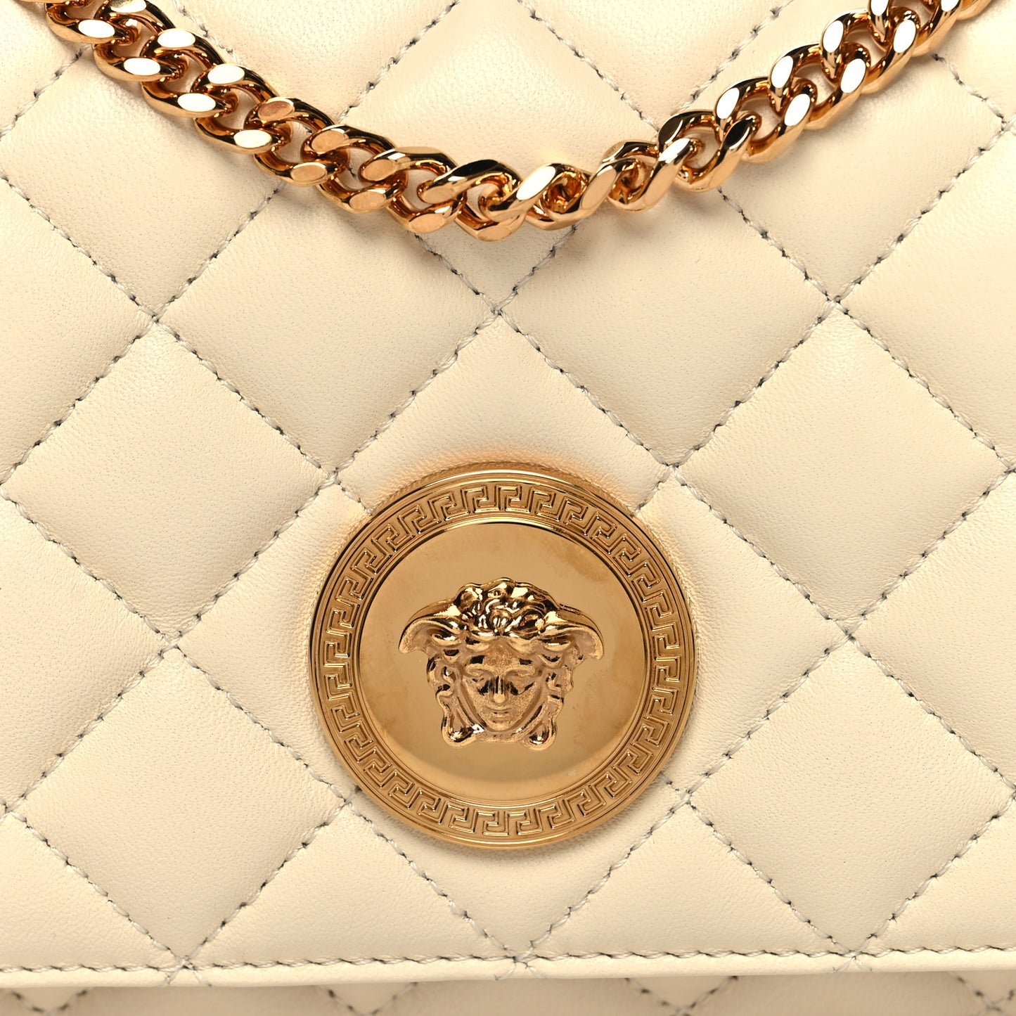 Nappa Quilted Small Medusa Chain Crossbody White