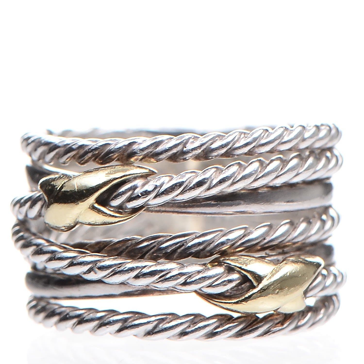 David Yurman Sterling Silver 18K Yellow Gold 14mm Double X Crossover Ring 49.5 5 1 of 4