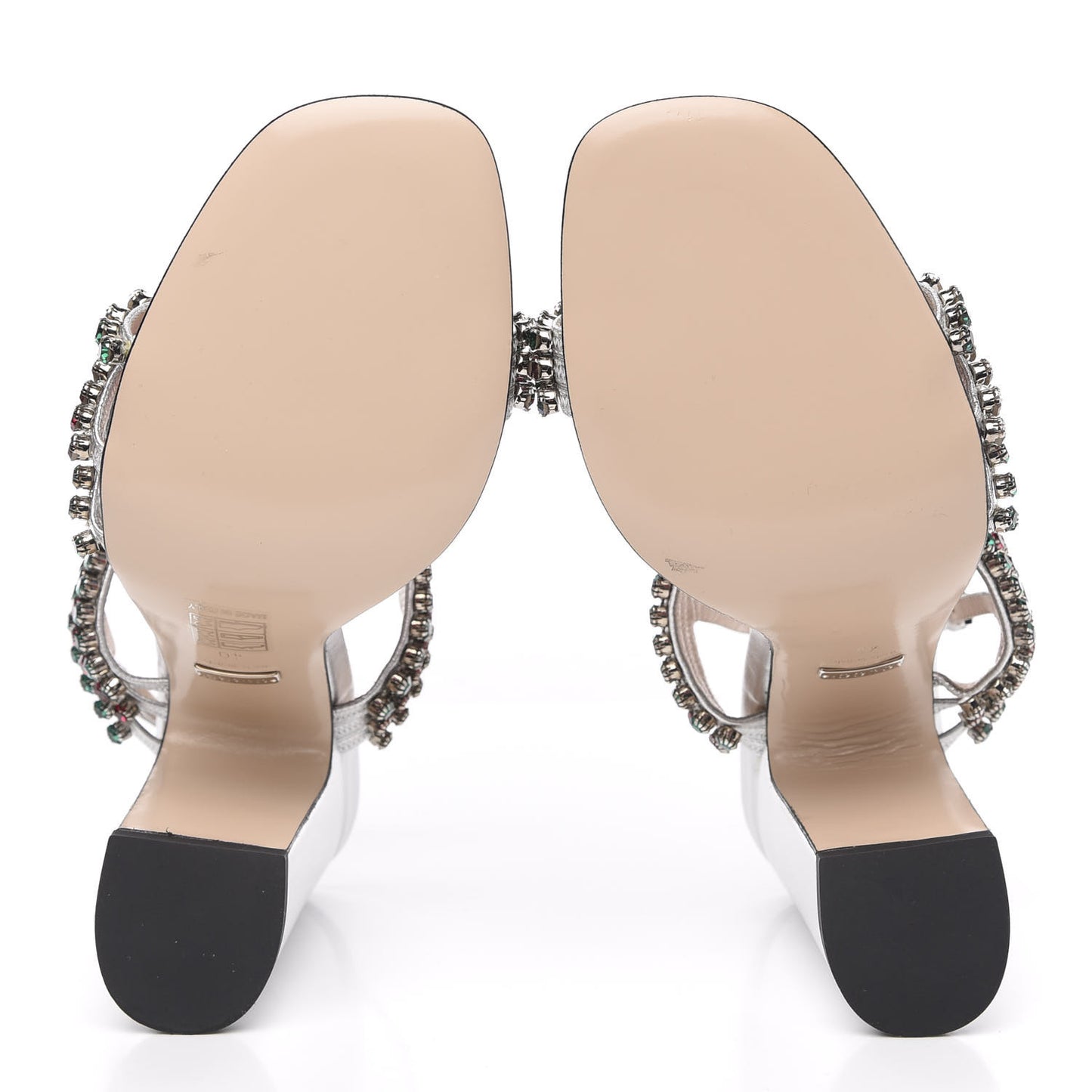 Nappa Silk Crystal Bertie High Heel Sandals 40 Argento