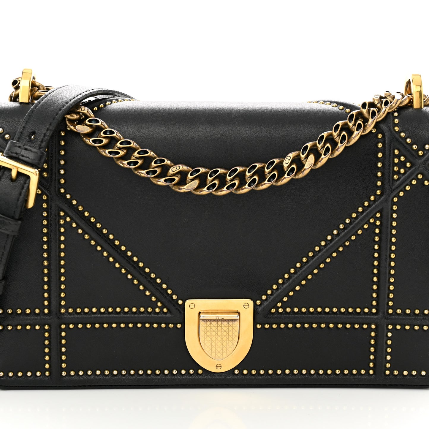 Lambskin Studded Medium Diorama Flap Bag Black