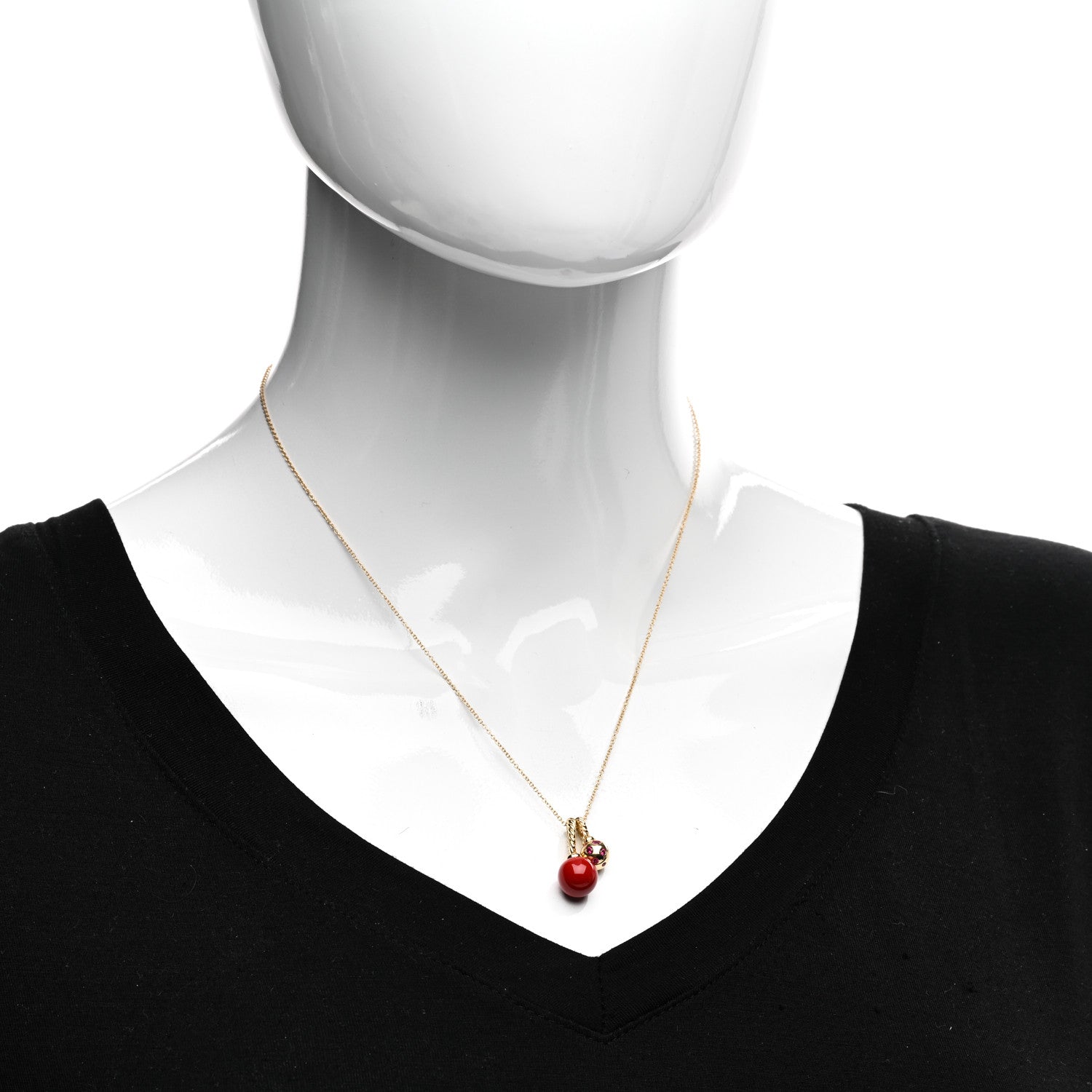 David Yurman 18K Yellow Gold Ruby Enamel Solari Pendant Necklace Cherry 2 of 4