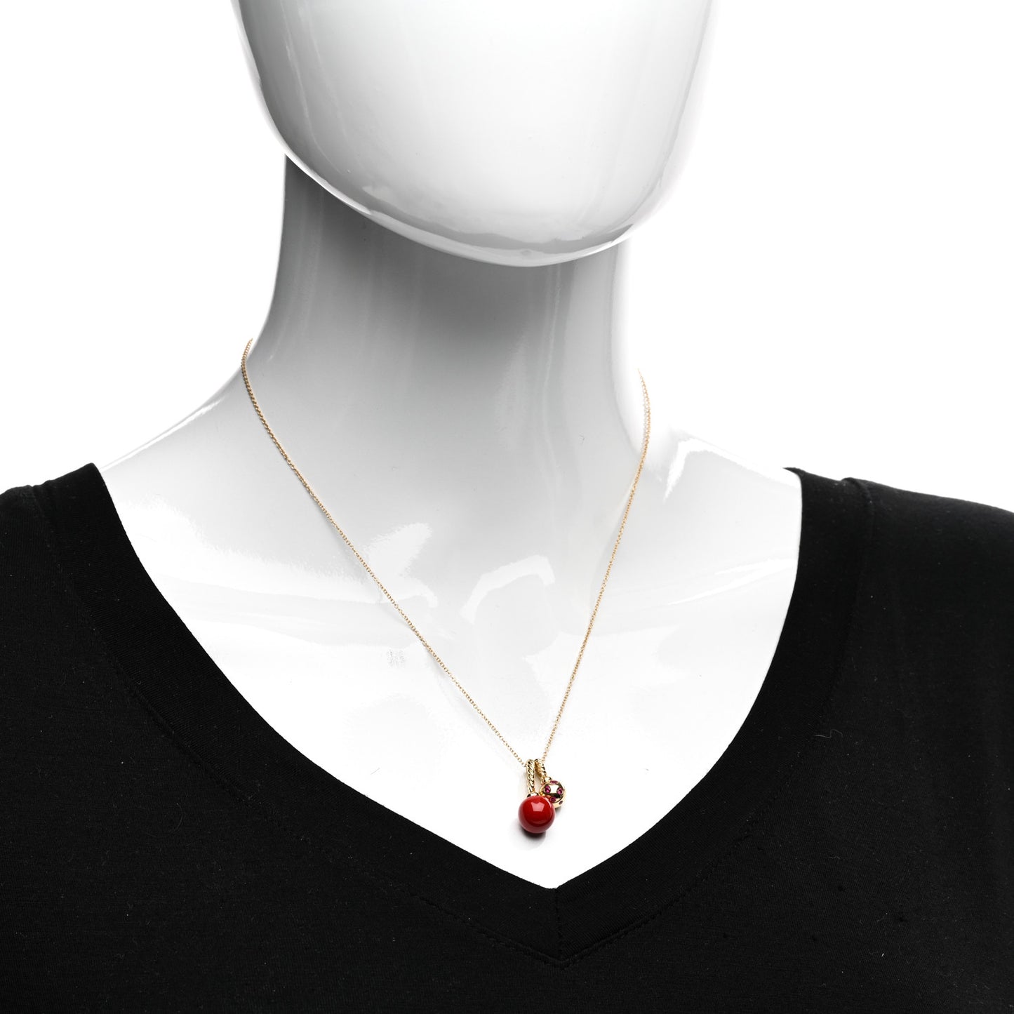 18K Yellow Gold Ruby Enamel Solari Pendant Necklace Cherry