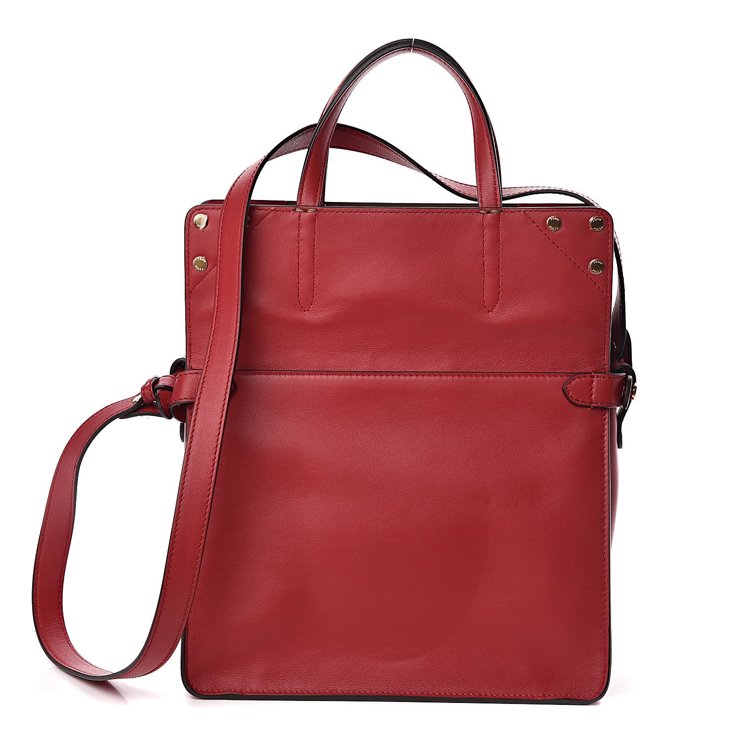 Fendi Vitello Grace Bi-Color FF 1974 Embossed Flip Tote Fragola Maya Black 3 of 10